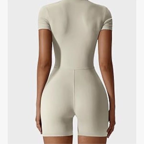 Beige Zip Active Romper - Picture 2 of 3